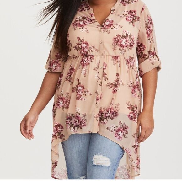 NWOT Torrid Pink Asymmetrical Tunic Blouse - Picture 2 of 10